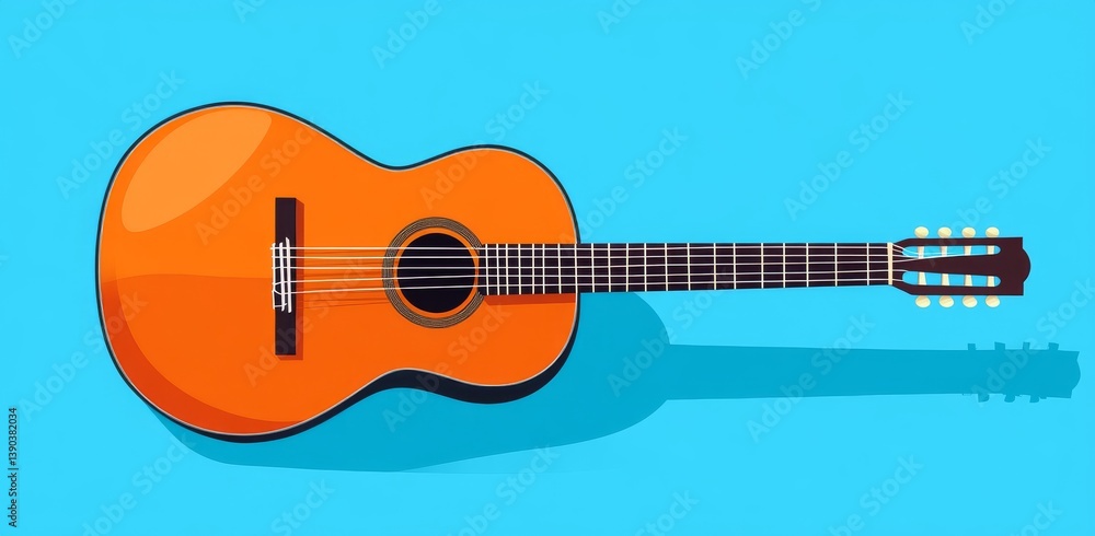 Obraz premium A front view of a traveler with a vintage, engraved guitar, isolated on a white background