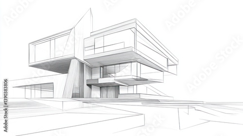 Architectural sketch of modern house design