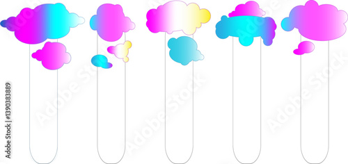 A set of bookmarks with rainbow clouds of various shapes for hobbies and studies. Vector.