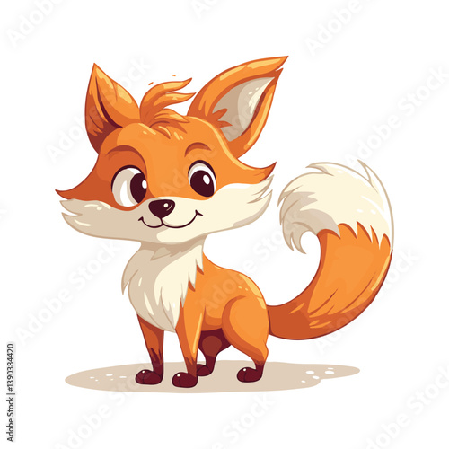 Adorable cartoon fox standing with fluffy tail and curious expression