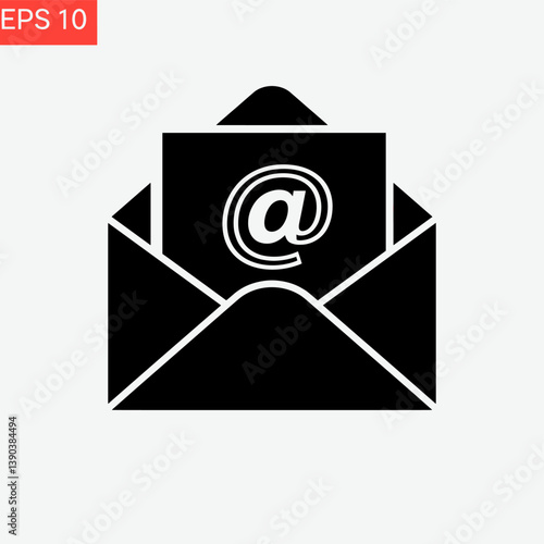 Digital Correspondence: A minimalist vector graphic showcases a black envelope delicately revealing an email, conveying a modern approach.
