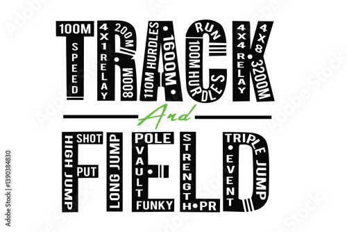 Track and Field word design for screen print 
