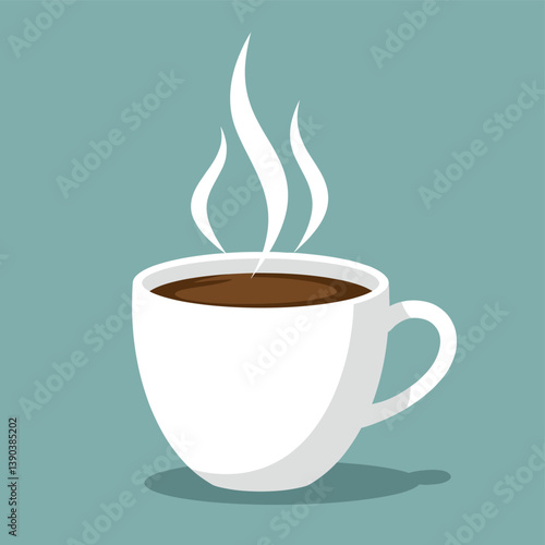Steaming Cup of Coffee: A refreshing illustration of a simple white coffee cup emitting rising steam. Evoking a sense of comfort, refreshment and morning routine.