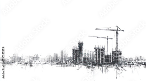 Architectural sketch of a city under construction