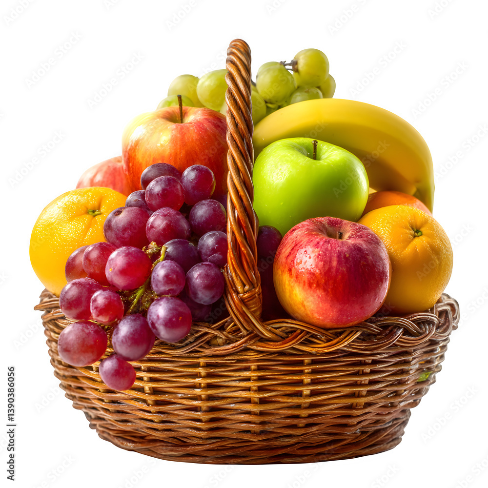 Wicker Basket Filled with Colorful Fresh Fruits Wicker Basket Filled with Colorful Fresh Fruits