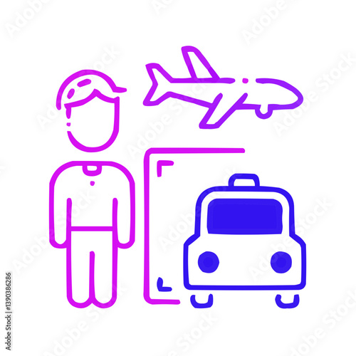 Transportation icon features a man, an airplane, and a car