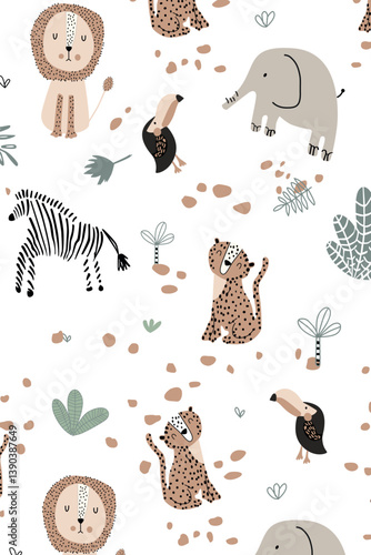 Photography seamless pattern with animals