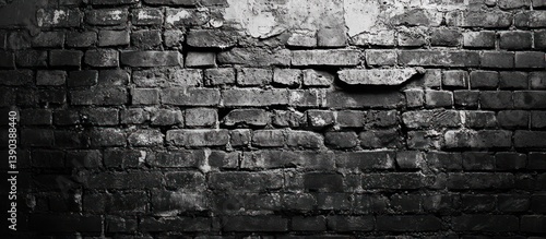 Dark, aged brick wall texture with cracks and damage, showing a distressed, vintage look