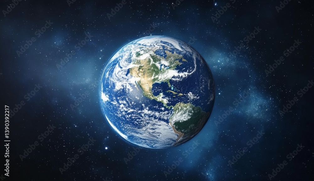 Naklejka premium A modern illustration of a futuristic blue globe, highlighting digital transformation and an abstract tech background, incorporating stock and big data