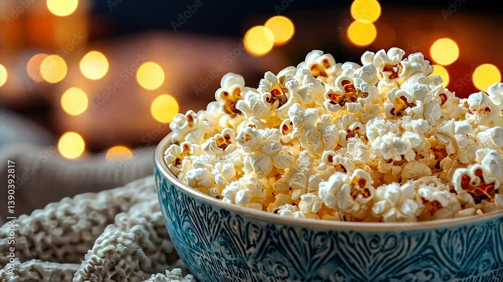 Bowl of popcorn on a cozy blanket Bowl of popcorn on a cozy blanket