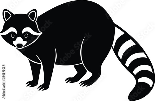  Raccoon silhouette with ringed tail eps.