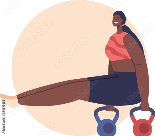 Sportswoman pull-ups on kettlebells vector illustration