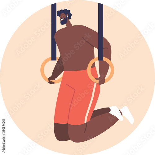 Sportsman pull-ups on gymnastics rings