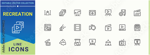 Recreation simple icon set. Containing travel, festival, vacation, celebration, party and more. Entertainment line icon. Expanded stroke icons. Vector artwork and illustration.