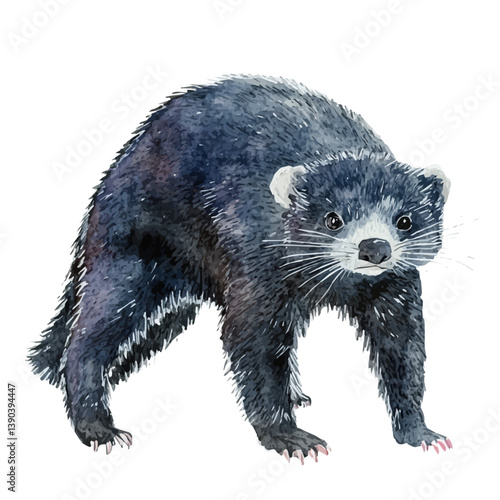 A watercolor painting of a Binturong, isolated on a white background. Binturong vector


