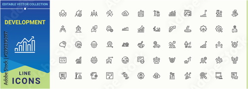 Development simple icon. Management isolated icons. Minimalist icons collection. Challenge icon set. Editable stroke. Vector collection.