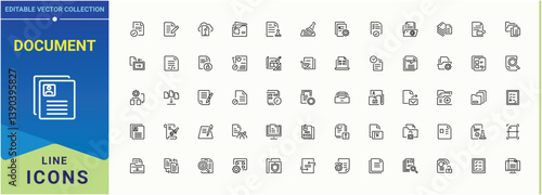 Document icon set. Contain linear sign report, page, list, file, form and more. Files icon pack. Thin icons set. Pixel perfect. Vector illustration.