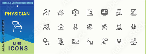 Physician line icon. Included nurse, clinic, medicine, medical and more. Doctor icon set. Outline symbol collection. Editable stroke. Vector collection.