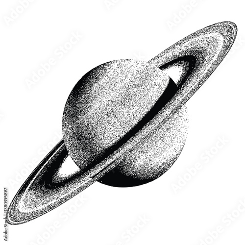 Saturn planet with halftone stipple effect for the y2k collage design of grunge punk. grainy photocopy ldotted retro design trendy 