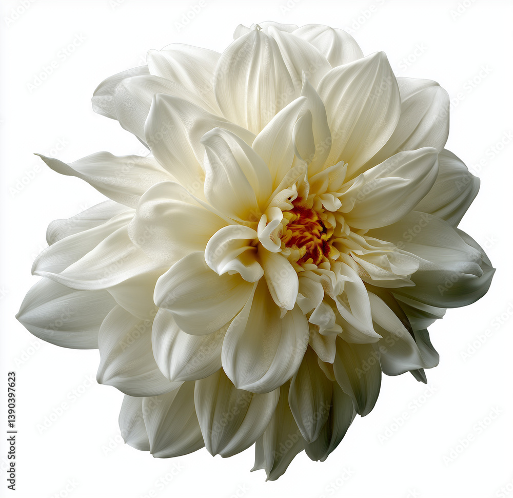 White dahlia flower with soft edges isolated on transparent background