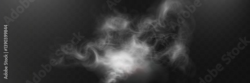 Realistic smoke on transparent background with soft swirling effect, misty fog, airy vapor, atmospheric haze, drifting smog, subtle steam, floating cloud, delicate fumes.	
