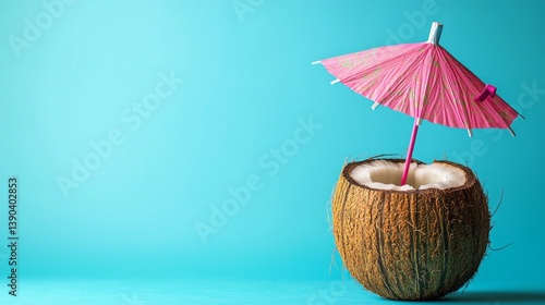 Wallpaper Mural A coconut with a pink umbrella on top of it Torontodigital.ca