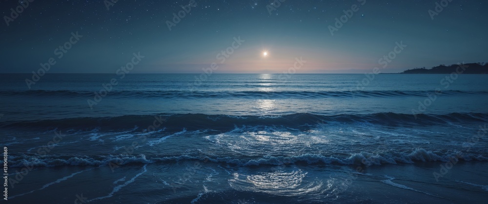 Fototapeta premium Stunning Night Seascape Landscape Showing Beautiful Ocean Views at Night.