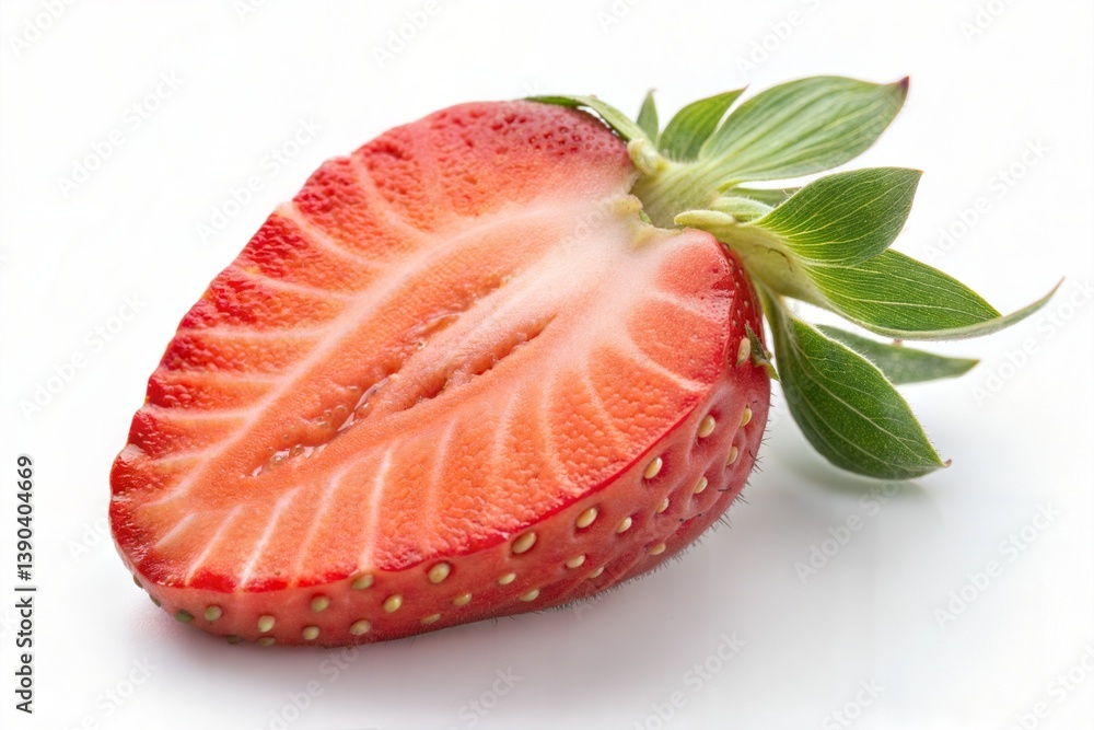Ripe half of a strawberry isolated on a white background. (Strawberry) Ripe half of a strawberry isolated on a white background. (Strawberry)