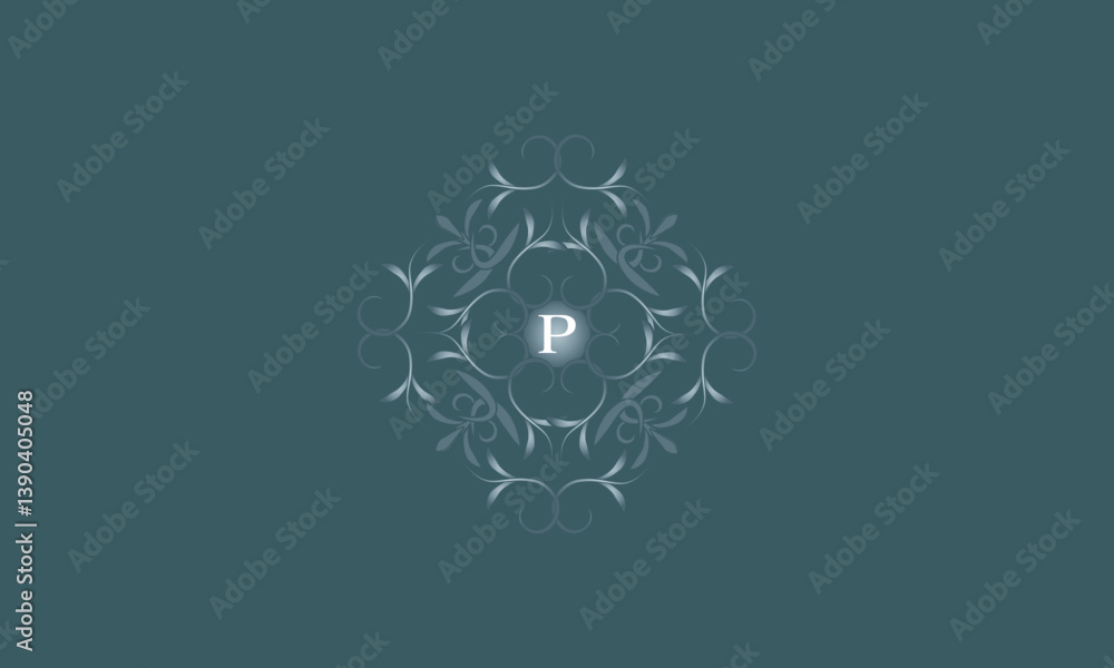 Luxury badge logo monogram with initial letter P. Floral decorative style illustration for sticker and label design, poster, greeting card, advertising business company or brands Luxury badge logo monogram with initial letter P. Floral decorative style illustration for sticker and label design, poster, greeting card, advertising business company or brands
