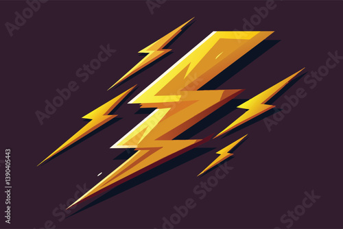 A digitally drawn illustration of a golden lightning bolt, depicted against a dark purple background. Multiple lightning bolt shapes form a dynamic composition.