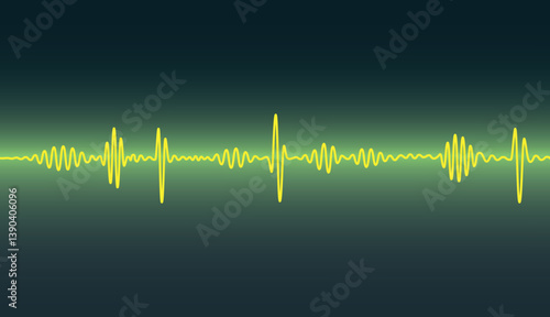 illustration of sound yellow waves on green background.