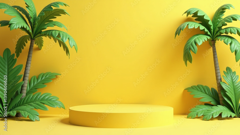 yellow empty podium tropical background palm tree beautiful summer display design yellow empty podium tropical background palm tree beautiful summer display design