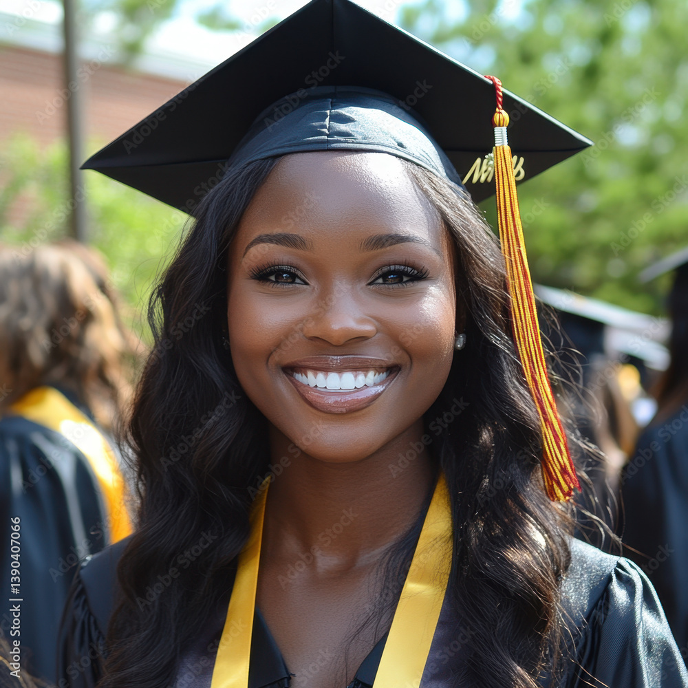 © Veronika - Woman in graduation cap and gown holding diploma, smiling with family in background. Proud moment captured at graduation ceremony. © Veronika - Woman in graduation cap and gown holding diploma, smiling with family in background. Proud moment captured at graduation ceremony.