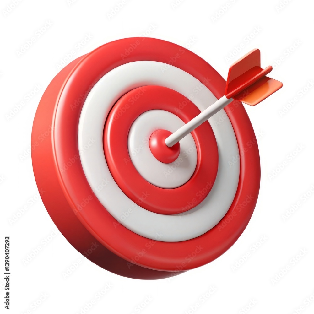An arrow striking the bullseye, a perfect hit symbolizing achievement and success with a clean, three-dimensional design. An arrow striking the bullseye, a perfect hit symbolizing achievement and success with a clean, three-dimensional design.