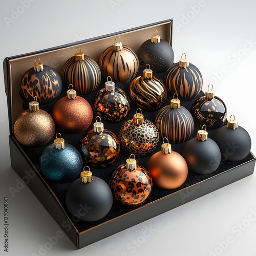 Decorative Christmas Ornaments Patterned Baubles Tray Set photo
