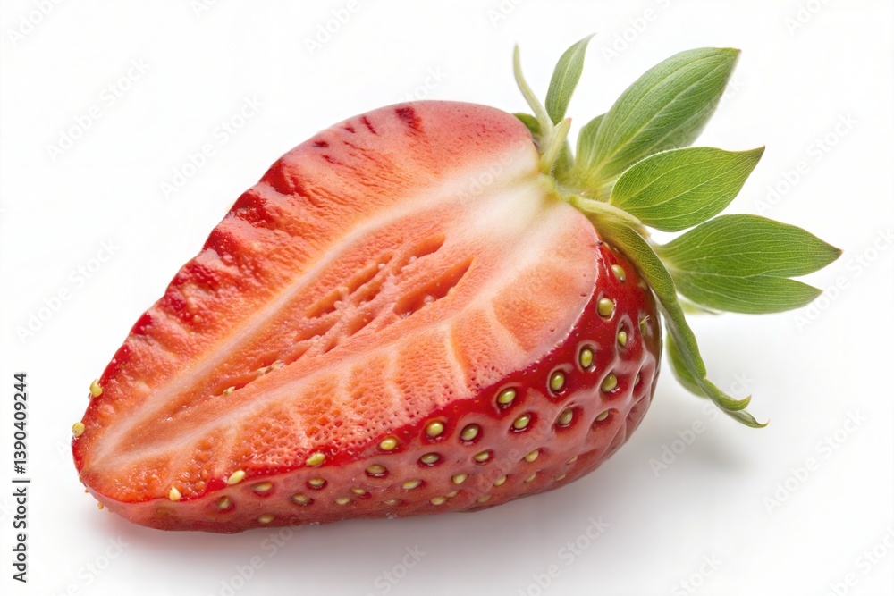 Juicy, ripe strawberry half isolated on a white background. (Strawberry) Juicy, ripe strawberry half isolated on a white background. (Strawberry)