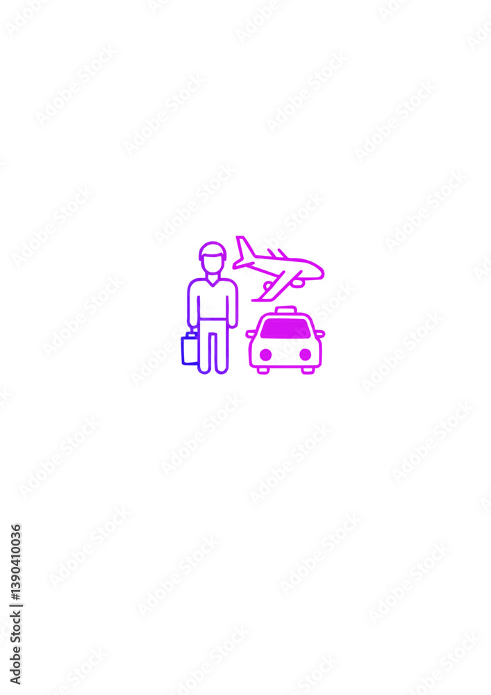 An illustration of a traveler with luggage, airplane, and taxi representing the journey ahead. This image represents the core concept of travel An illustration of a traveler with luggage, airplane, and taxi representing the journey ahead. This image represents the core concept of travel