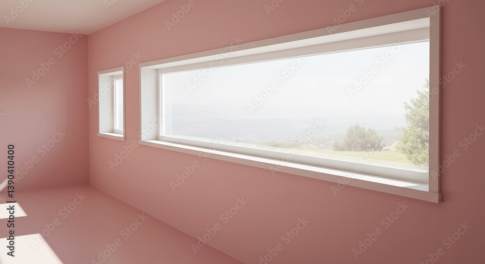Fototapeta premium Soft pink room sunlight bright window view. AI Generated