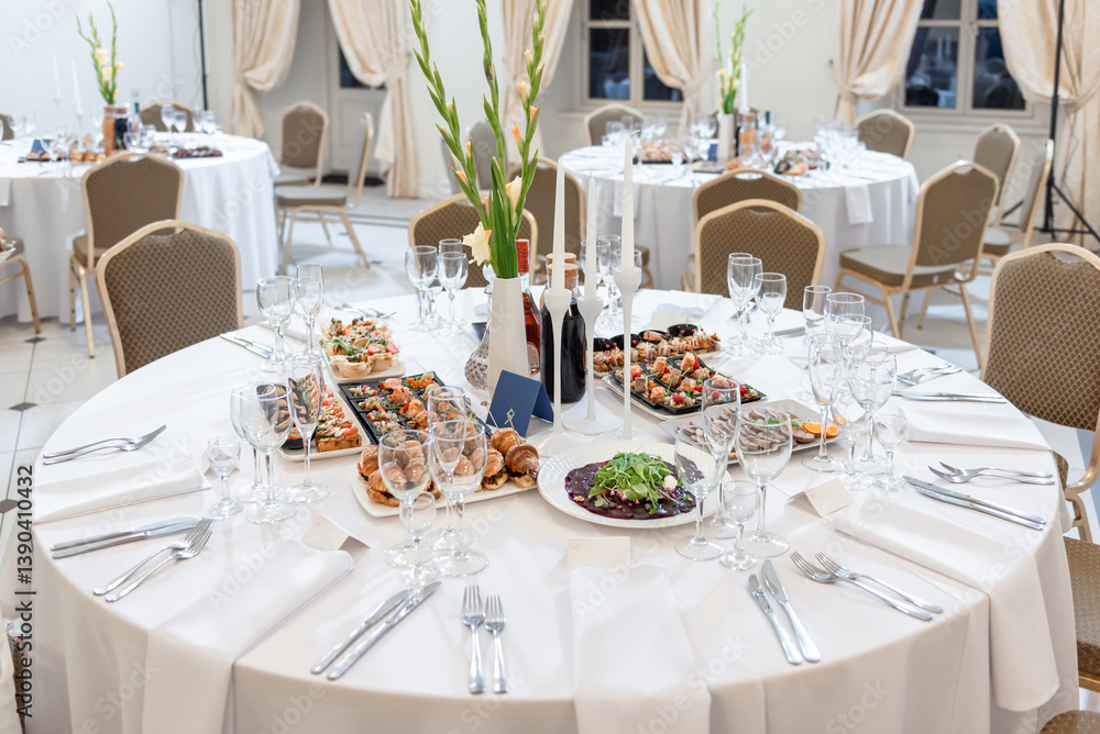 Elegant Wedding Table Setting for an Event or Celebration Venue Elegant Wedding Table Setting for an Event or Celebration Venue
