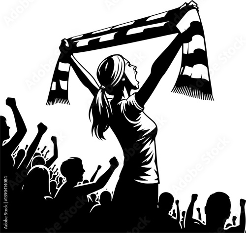 Female Soccer Fan, Black And White Female Football Silhouette