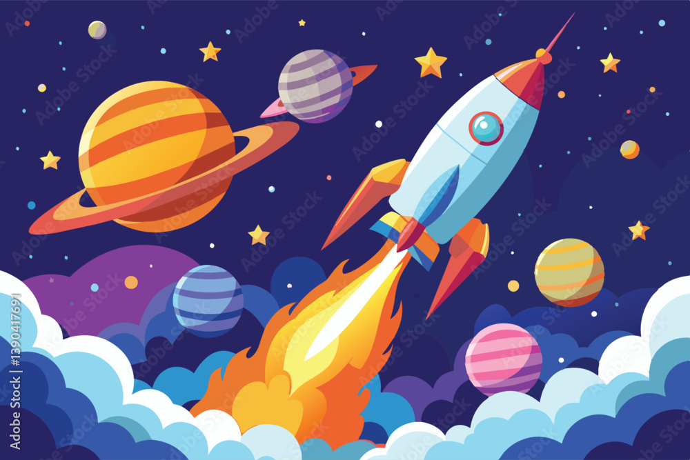 An illustration of a rocket launching through space with planets and stars in the background. An illustration of a rocket launching through space with planets and stars in the background.
