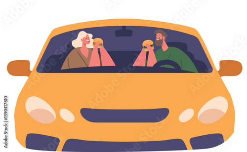 Couple eating burger in car