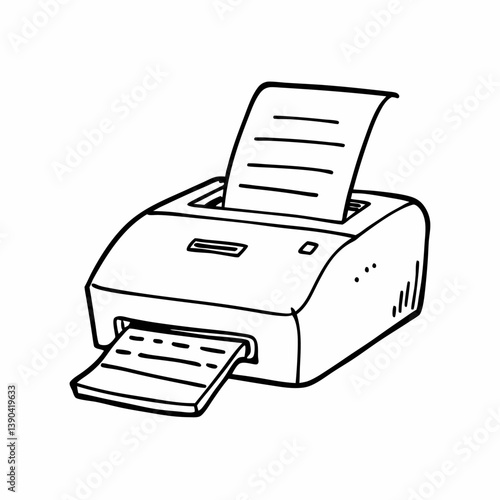 Hand Drawn  Illustration of a Desktop Printer with Paper Sheet
