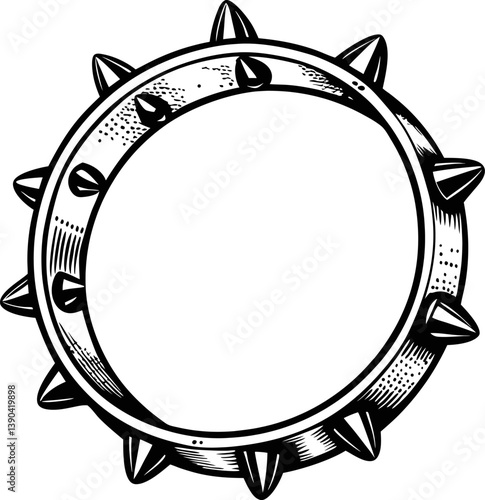 Spiked circular frame black and white metal design, punk rock style, edgy accessory illustration