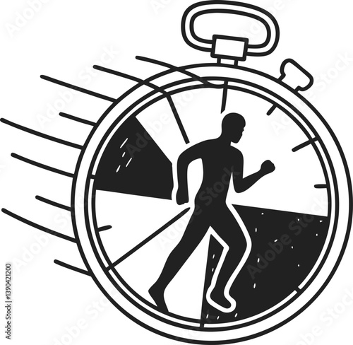 runner inside stopwatch symbolizing speed, time management, and athletic efficiency conceptual illustration for sports and punctuality