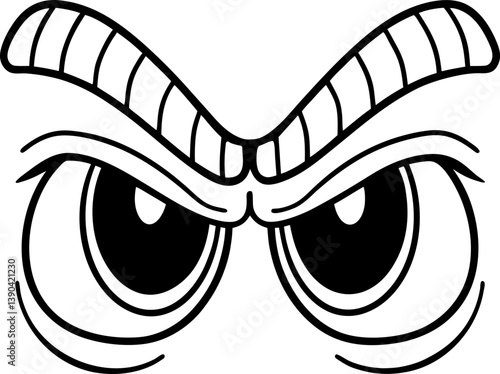 Aggressive eyebrows and eyes illustration intense expression concept, bold black lines, simple
