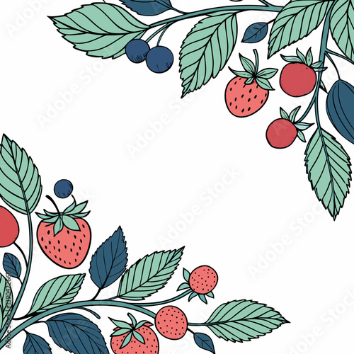 Fruit border frame made with berries and leaves