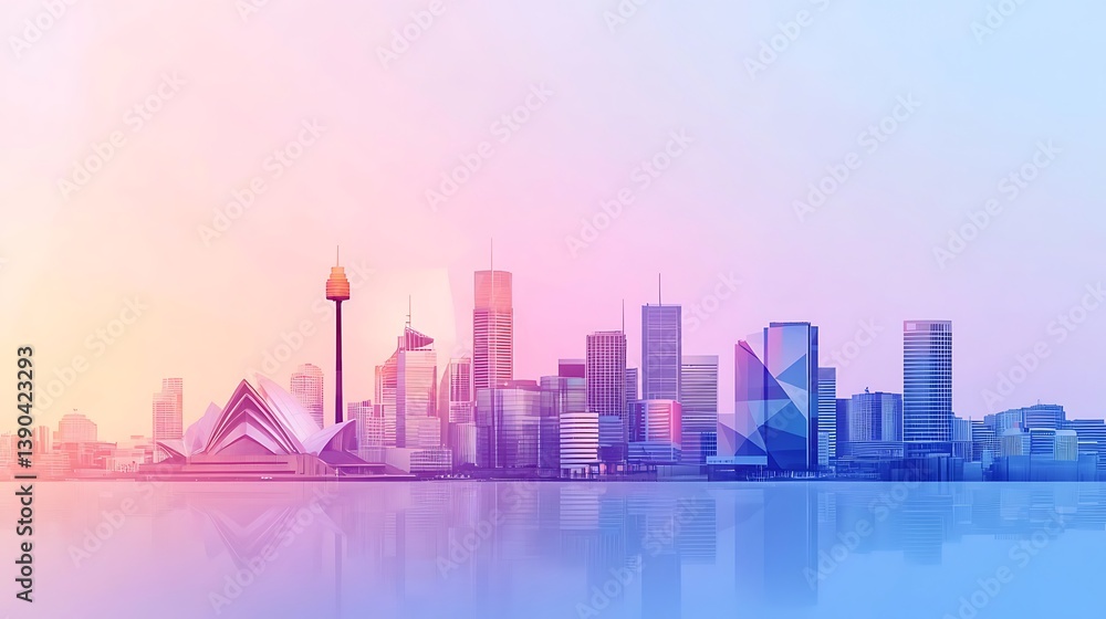 Naklejka premium Sydney city skyline at sunrise, low-poly style.