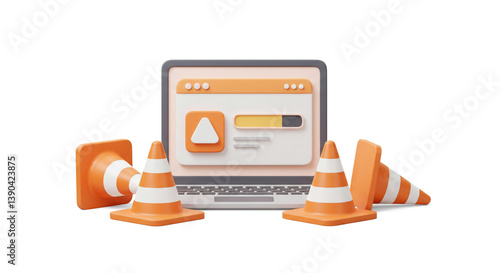Wallpaper Mural Website under construction: A playful laptop surrounded by cheerful orange traffic cones signifies temporary website maintenance, showcasing a bright and friendly approach to downtime. Torontodigital.ca