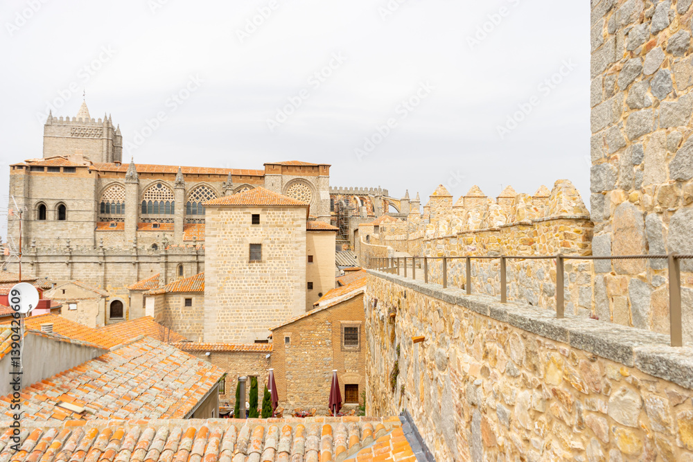 Fototapeta premium Breathtaking View of Ávila Cathedral from Medieval City Walls